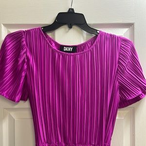 DKNY “silky” pleated dress with tie at waist , size 8